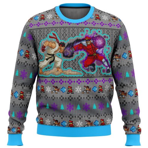Street Fighter Ryu Vs M Bison Ugly Christmas Sweater – Perfect Gaming Holiday Attire