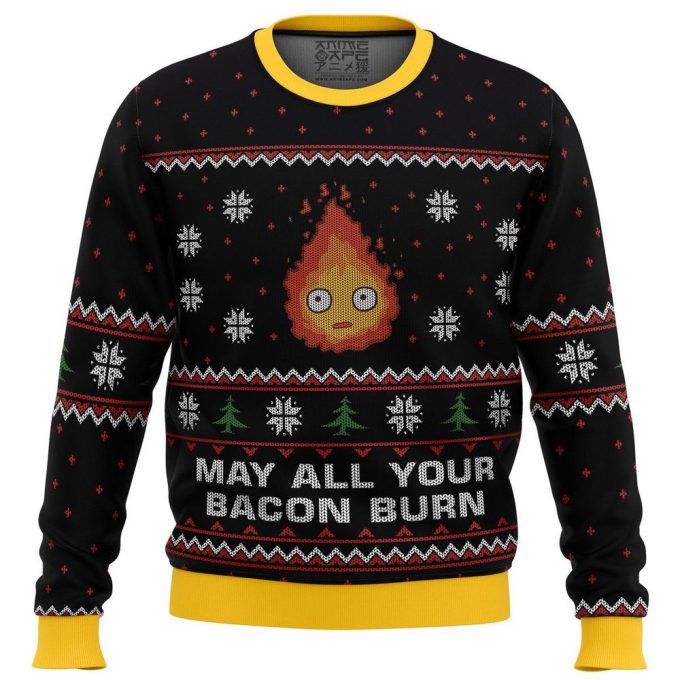 Get Festive with Studio Ghibli Ugly Christmas Sweater – Calcifer May All Your Bacon Burn!