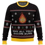 Get Festive with Studio Ghibli Ugly Christmas Sweater – Calcifer May All Your Bacon Burn!