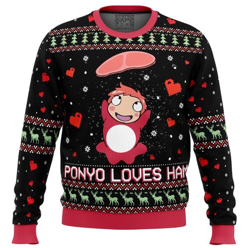 Studio Ghibli Ponyo Loves Ham Ugly Christmas Sweater – Miyazaki Inspired Festive Apparel