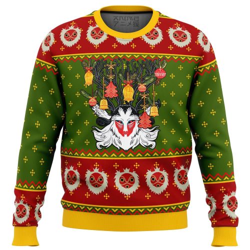 Get Festive with Studio Ghibli Princess Mononoke Xmas Sweater – Forest Spirit Print