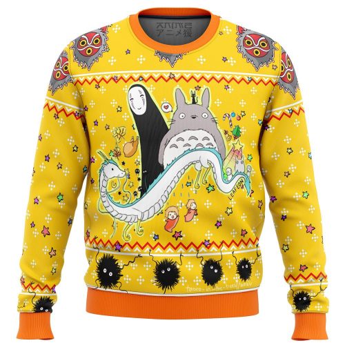 Get Festive with Studio Ghibli Yellow Ugly Christmas Sweater – Limited Edition!