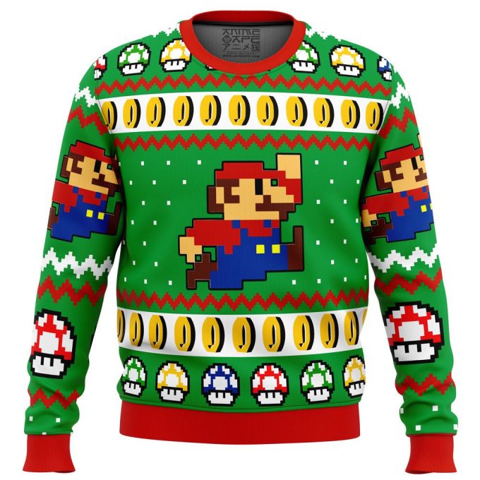 Get Festive with Super Mario Jump Ugly Christmas Sweater – Perfect for Gaming Fans!