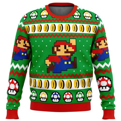 Get Festive with Super Mario Jump Ugly Christmas Sweater - Limited Edition Fun for Gamers!