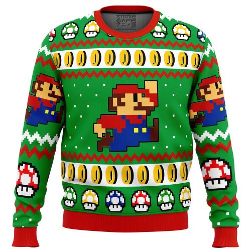 Get Festive with Super Mario Jump Ugly Christmas Sweater – Perfect for Gaming Fans!