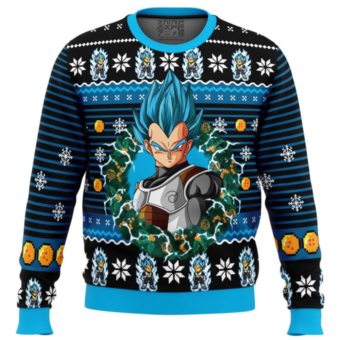 Super Saiyan Blue Vegeta Ugly Christmas Sweater – Festive Print for Fans