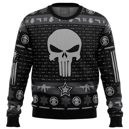 Get Festive with The Punisher Ugly Christmas Sweater Print - Limited Edition