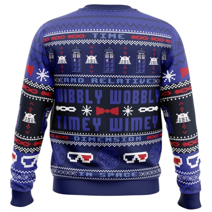 Get Festive with Timey Wimey Doctor Who Ugly Christmas Sweater – Perfect Holiday Attire!