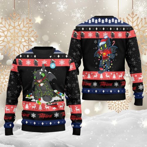 Toothless Ugly Christmas Sweater, How To Train Your Dragons Holiday Sweater, Cute Dragon Xmas Sweater, Christmas Party Shirt
