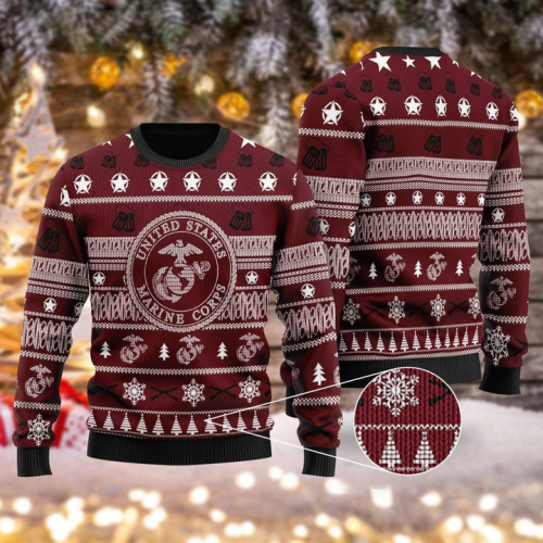 Show Your Patriotism with U S Marine Corps Christmas Ugly Sweater - Perfect Holiday Gift!