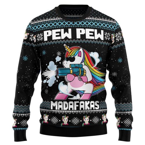 Unicorn Pew Pew Christmas Crewneck Sweater – Ugly Xmas Jumper Holiday Pullover