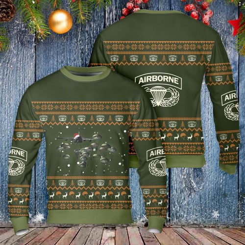 2022 Airborne Division Veteran Christmas Sweater: Unifinz Parachute Green Ugly Sweater