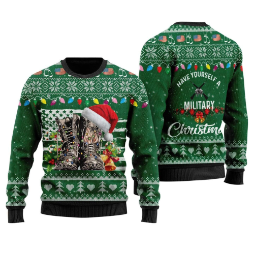 2022 Unifinz Veteran Green Ugly Sweater – Celebrate Military Christmas in Style!