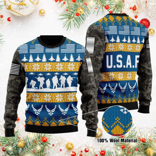 2022 Unifinz Veteran Sweater: Soldier Us Air Force Grey Blue Christmas Ugly Sweater