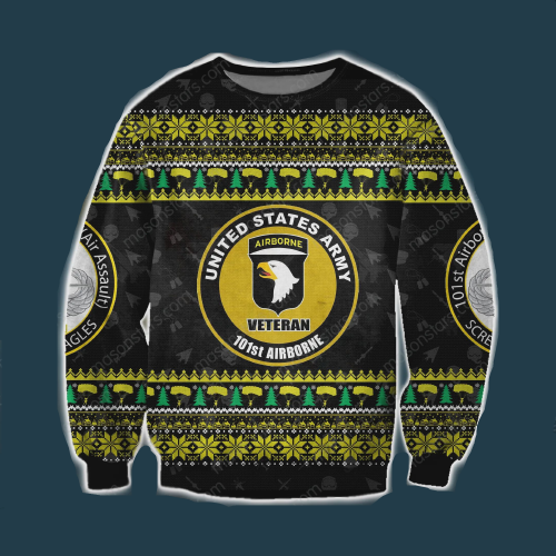 2022 Airborne Veteran Sweater: Unifinz 101st Yellow Black Ugly Sweater – US Veteran