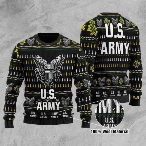 2022 Unifinz Veteran Sweater: U S Army Black White Christmas Ugly Sweater