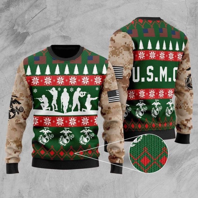2022 Marine Corps Camo Green Veteran Christmas Ugly Sweater – Unifinz Veteran Sweater