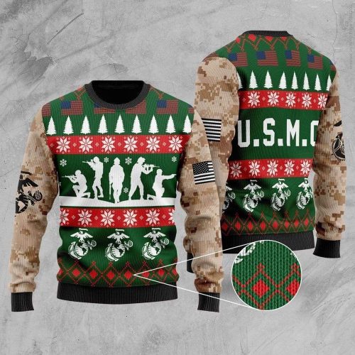 2022 Marine Corps Camo Green Veteran Christmas Ugly Sweater – Unifinz Veteran Sweater