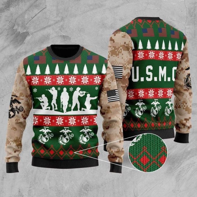 2022 Marine Corps Camo Green Veteran Christmas Ugly Sweater – Unifinz Veteran Sweater