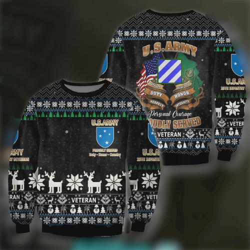 2022 Unifinz Veteran Sweater: Personal Courage US Army Pride Black Christmas Ugly Sweater