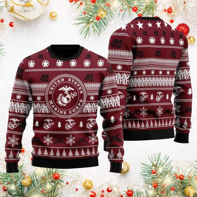 2022 Unifinz Veteran Sweater: Marine Corps Seal Stars Christmas Pattern – Ugly Sweater