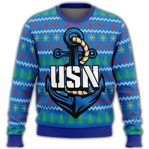2022 Unifinz US Navy Anchor Veteran Sweater – Blue Christmas Ugly Sweater