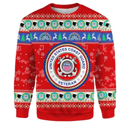 Coast Guard Veteran Christmas Sweater: Red Ugly Sweater for US Veterans