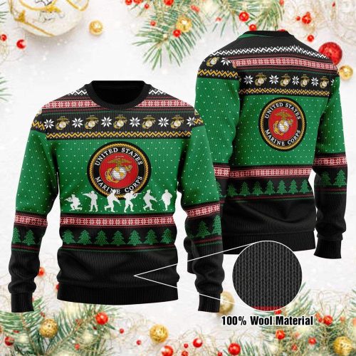 Green Black Marine Corps Seal Christmas Sweater – Perfect for Veterans