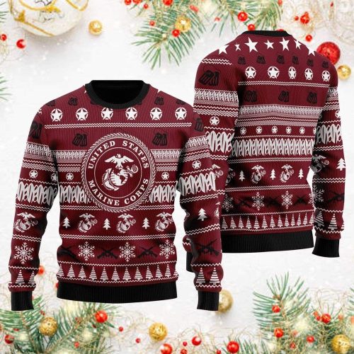 US Marine Corps Seal Stars Christmas Pattern Veteran Sweater – Get Your Ugly Sweater Now!