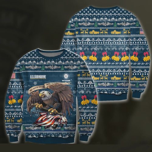 Blue Ugly Sweater: Submarine Veteran Eagle Christmas Pattern for US Veterans