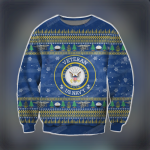 U S Navy Veteran Sweater: Christmas Blue Ugly Sweater with Veteran Pattern