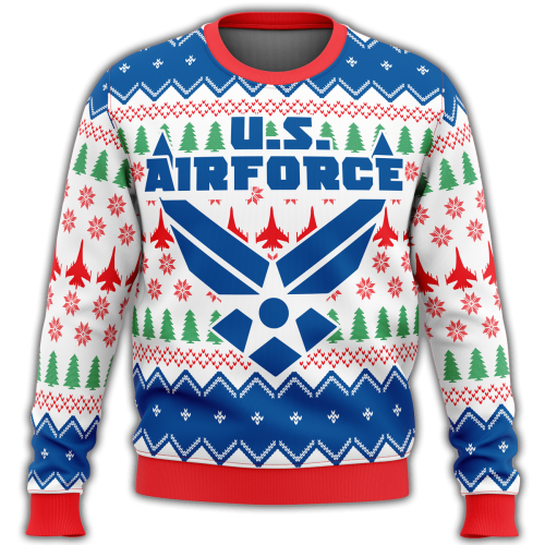 US Air Force Christmas Sweater: Veteran Ugly Sweater with Symbolic Pattern