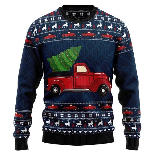 Vintage Red Truck Christmas Crewneck Sweater – Ugly Xmas Sweater – Unisex Outfit