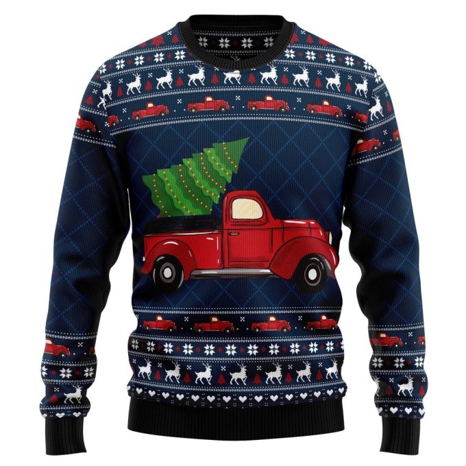 Vintage Red Truck Christmas Crewneck Sweater – Ugly Xmas Sweater – Unisex Outfit