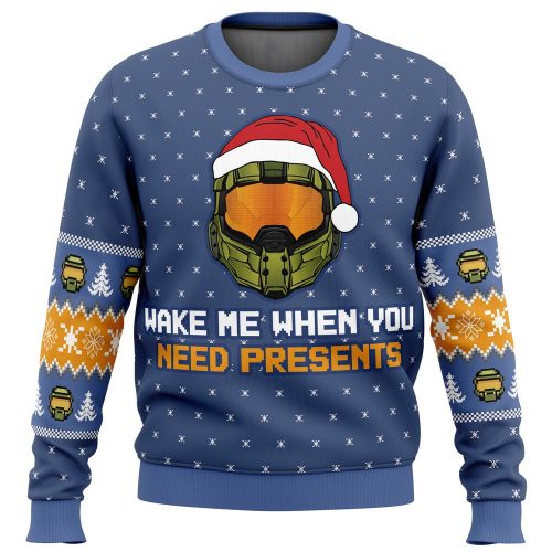 Get Festive with the Wake Me When You Need Presents Halo Ugly Christmas Sweater
