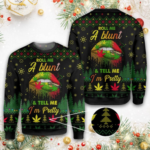 Weed Roll Me A Blunt Christmas Ugly Sweater: Festive & Fun Cannabis-themed Apparel