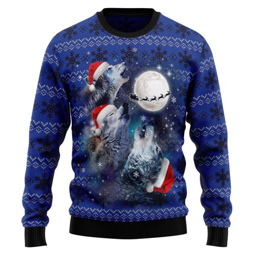 Wolf Moon Christmas Graphic Sweater - Tis The Season Ugly Sweater