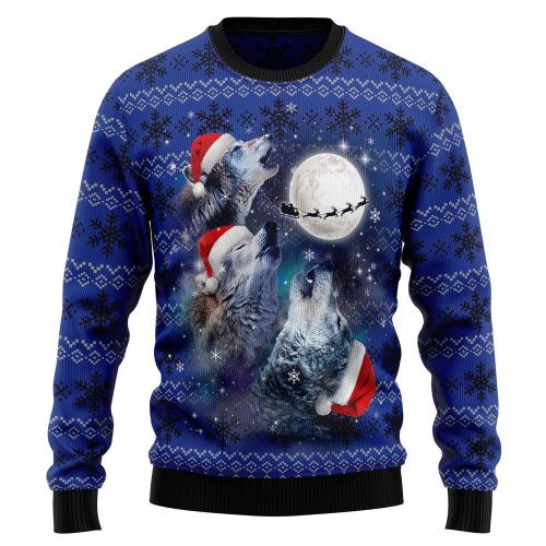 Wolf Moon Christmas Graphic Sweater – Tis The Season Ugly Christmas Sweater
