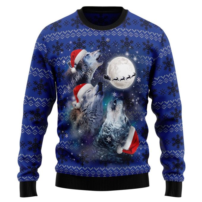 Wolf Moon Christmas Graphic Sweater – Tis The Season Ugly Christmas Sweater