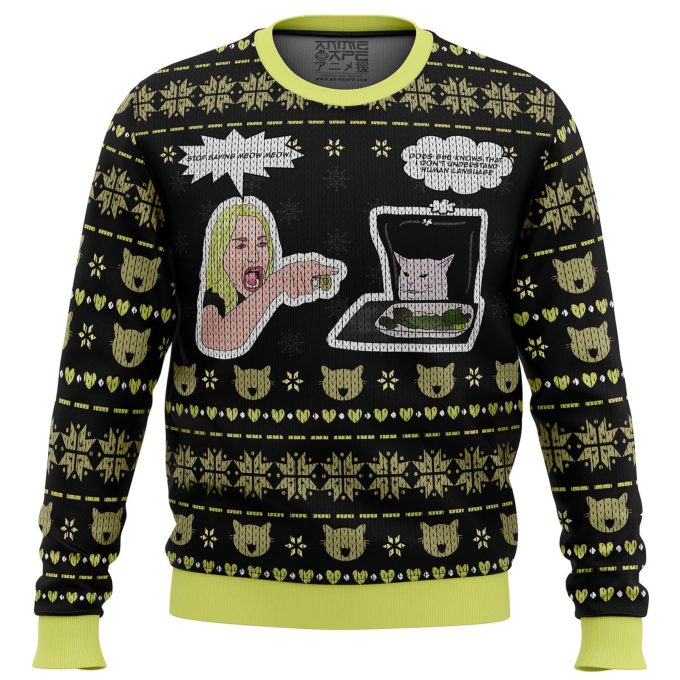 Get Festive with the Woman Yelling At Cat Meme Ugly Christmas Sweater – Perfect Holiday Attire!