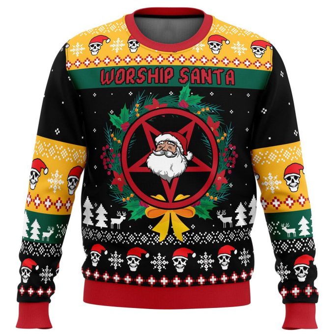 Spread Holiday Cheer with Worship Santa Ugly Christmas Sweater – Unique Festive Design for Joyful Celebrations!