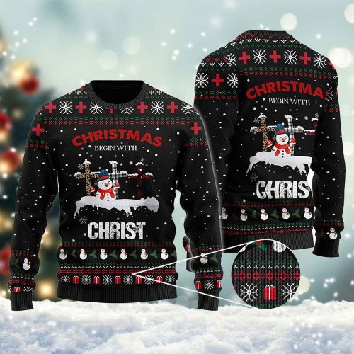 Embrace the Holiday Spirit with the Xmas Begin With Christ Ugly Sweater