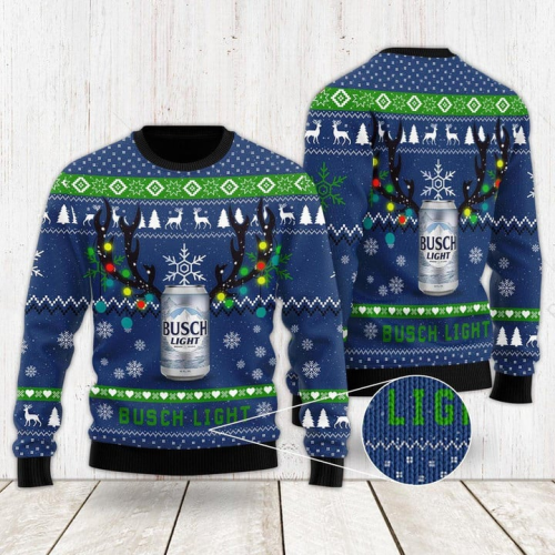 Get Festive with Xmas Deer Busch Light Ugly Sweater - Perfect for Christmas!