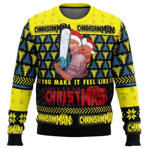 Get Festive with Chainsaw Man Christmas Ugly Sweater - Make It Feel Like Christmas!