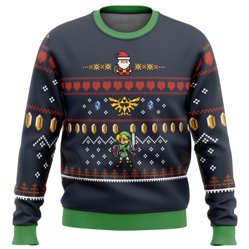 Get Festive with Zelda Santa Link Ugly Christmas Sweater - Perfect for Gaming Fans!