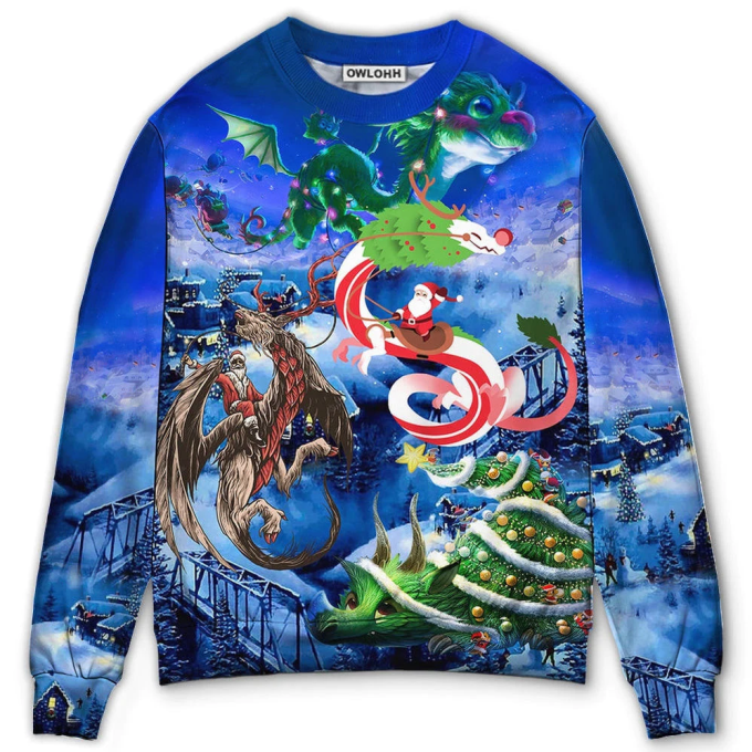 Christmas Santa Riding A Dragon – Sweater – Ugly Christmas Sweaters 3D AOP Shirt