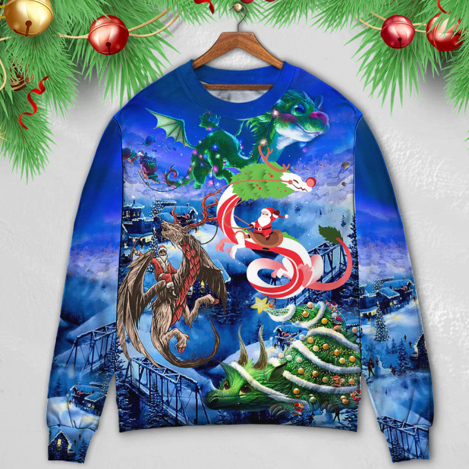 Christmas Santa Riding A Dragon – Sweater – Ugly Christmas Sweaters 3D AOP Shirt