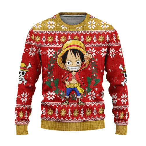 Monkey D Luffy Ugly Sweater – One Piece Anime Gift for Fans!