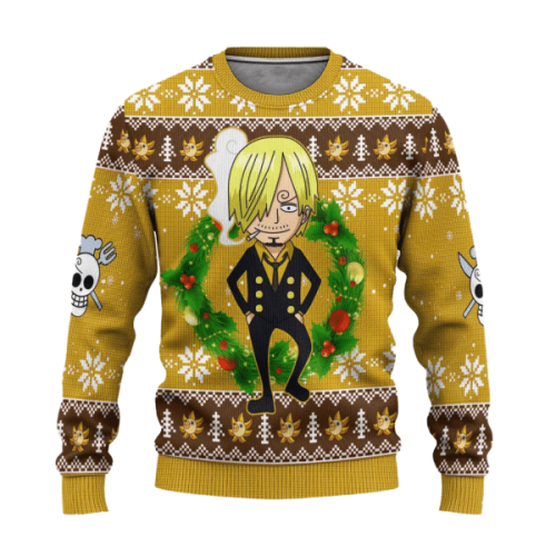 Get Festive with One Piece Anime Sanji 55 Ugly Sweater Gifts – Perfect for Fans!