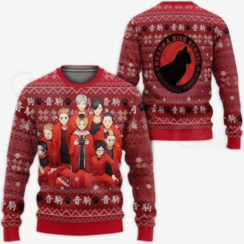 Get Festive with Haikyuu Anime Nekoma High Ugly Sweaters – Perfect Gift for Fans!